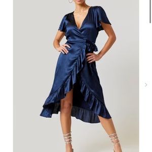 Blue Rain Satin Wrap Midi Dress 👗